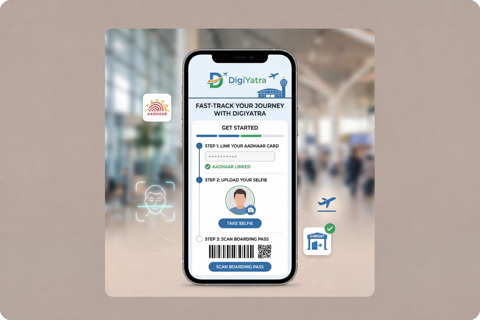 Digiyatra airport entry process aadhaar registration