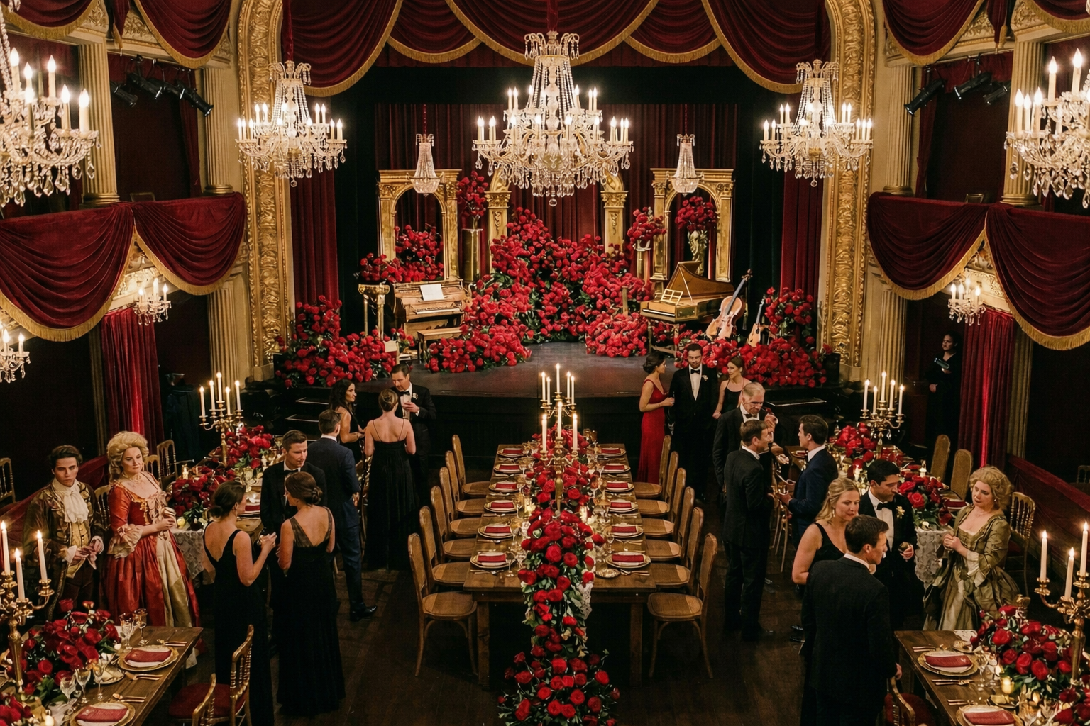 Dramatic opera aesthetic wedding theme velvet decor