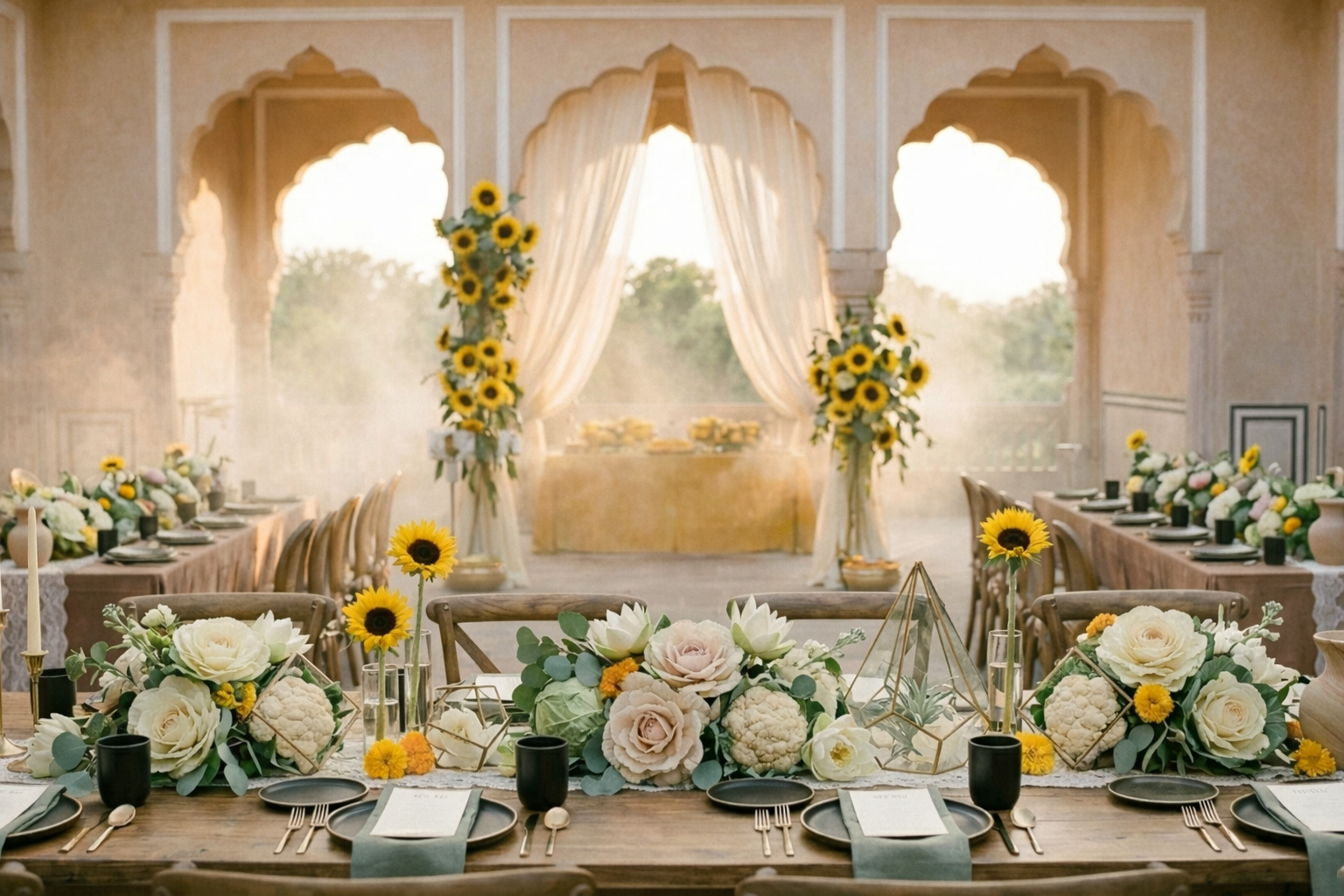 Eco friendly wedding decor cabbage crush sunflower haldi