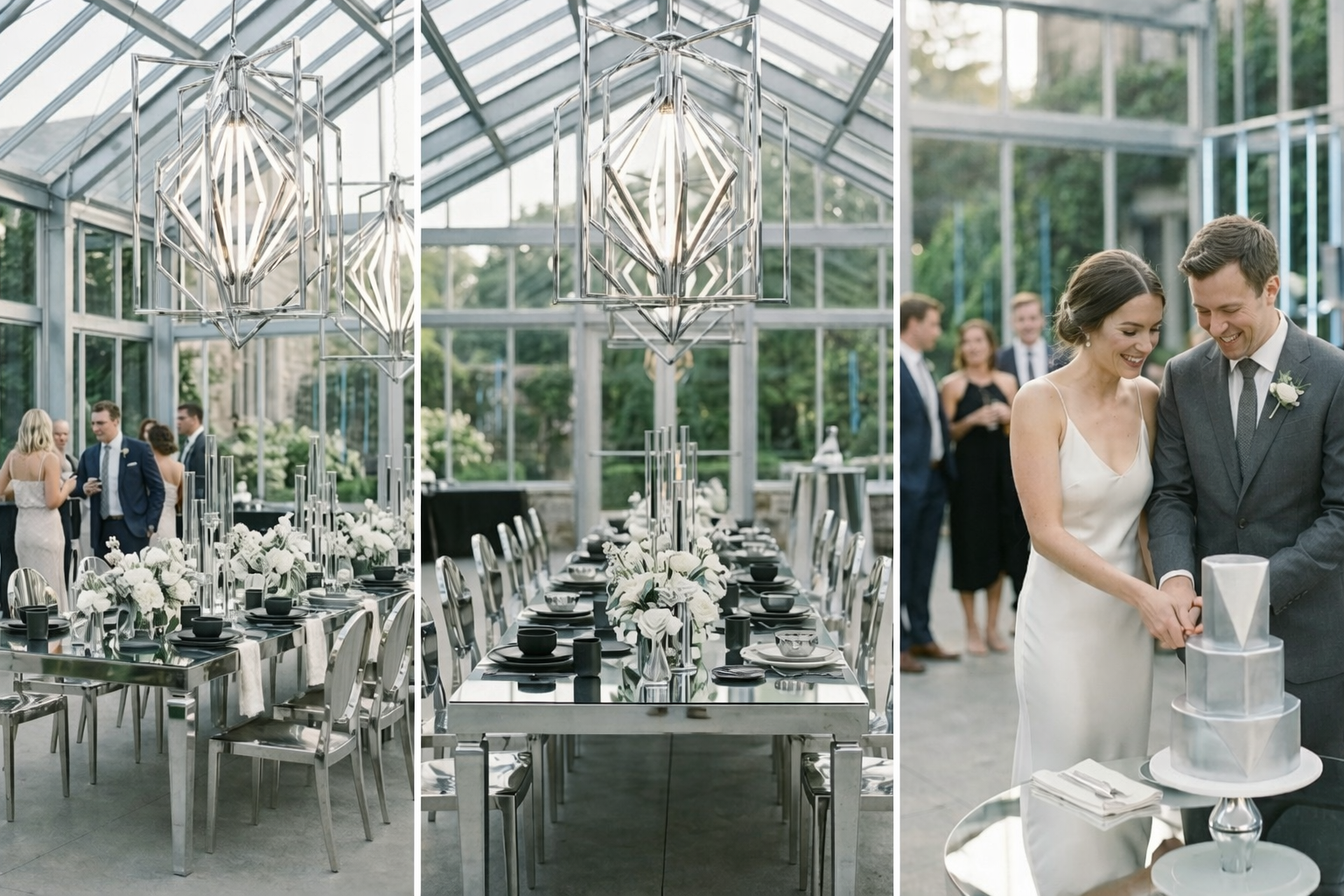 Neo deco chrome wedding decorations mirrored surfaces