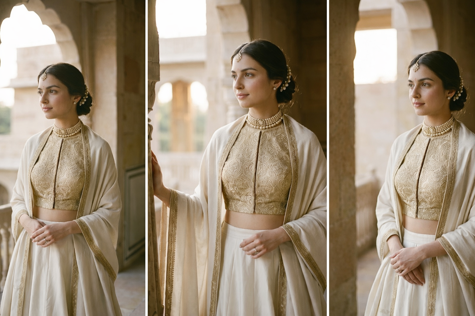 Old money aesthetic pearl bridal jewelry lehenga