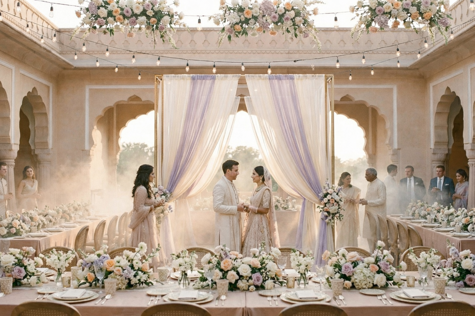 Pastel mughal wedding decor royal elegance